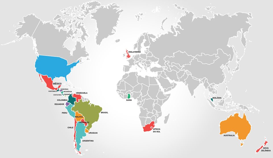 mapa de países em que a flashcover exporta suas capotas marítimas