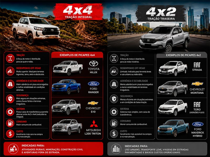 4x2 ou 4x4: entenda as diferenças e descubra qual é a ideal para o seu veículo. 2 800X600PICAPESTRACOES